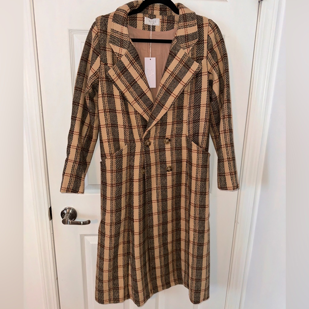 Sage The Label Walked Alone Coat - Brown/Tan Plaid